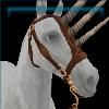 Medieval brown and gold horned bridle